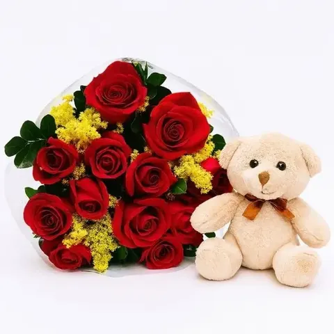 12 Rosas Vermelhas Com Pelúcia