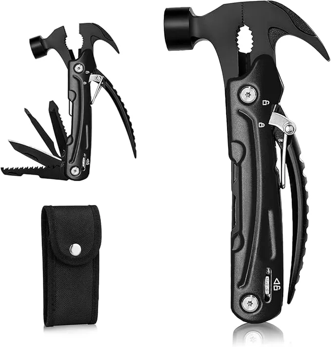 Martelo Multitool 10 em 1 para Homens, Ferramenta Multifuncional para Camping e Uso Diário, Acessório Essencial Outdoor, Preto