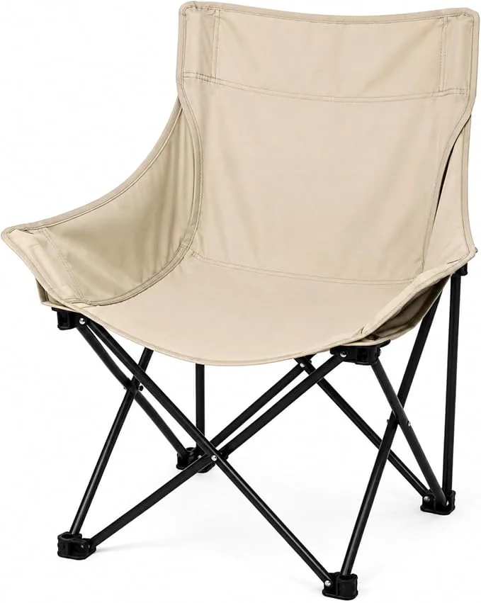 Cadeira Dobrável Portátil para Camping, Praia, Pesca e Lazer, Bege | Dobrável, Estrutura em Aço, Suporta até 100 kg, Compacta e Fácil de Transportar