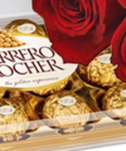 Alternative view of Buquê de 12 Rosas Vermelhas e Ferrero + Ferrero Rocher 150g