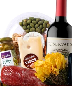 Alternative view of Cesta Flores, Queijos e Vinho