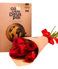 Kit Livro Café com Deus Pai com Partitura com Rosas Vermelhas